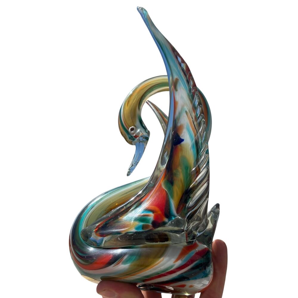 Vtg Cristales De Chihuahua Mexico Colorful Art Glass Swan Goose Heavy 11”
